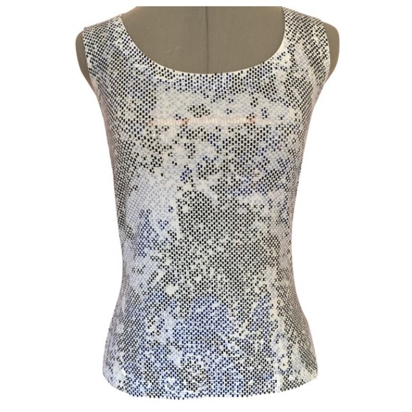 St. John Nordstrom Silver & White Sequin Tank Top